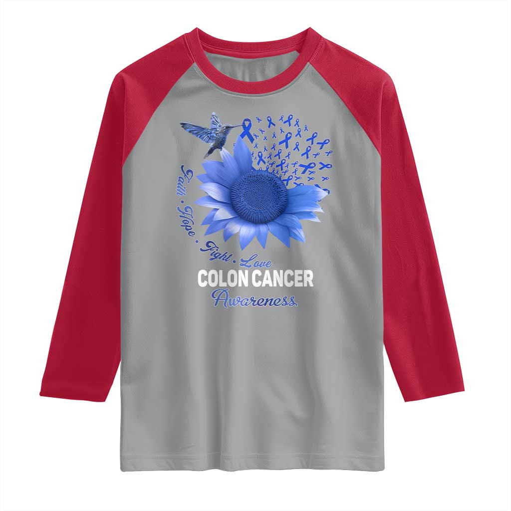 Colon Cancer Awareness Raglan Shirt Faith Hope Fight Love Blue Sunflower Ribbon TS11 Sport Gray Red Print Your Wear