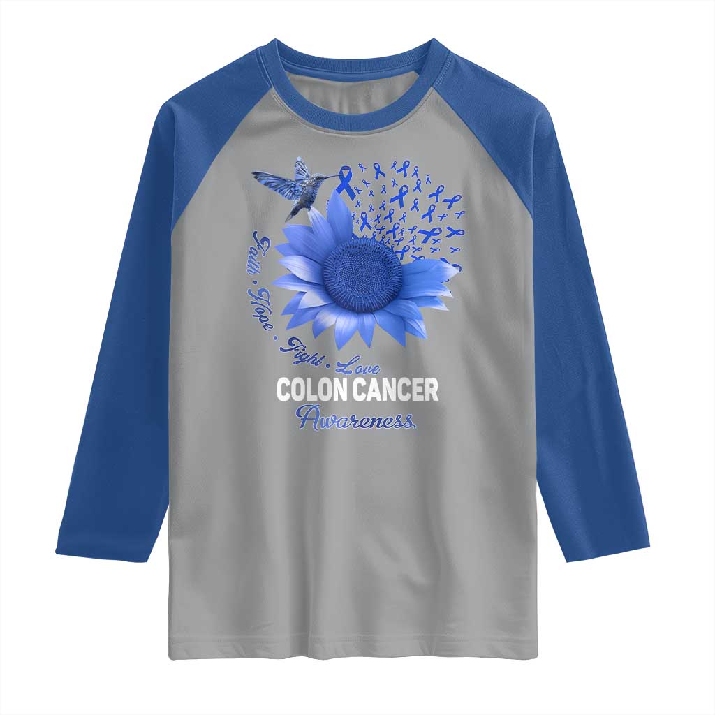 Colon Cancer Awareness Raglan Shirt Faith Hope Fight Love Blue Sunflower Ribbon TS11 Sport Gray Royal Print Your Wear