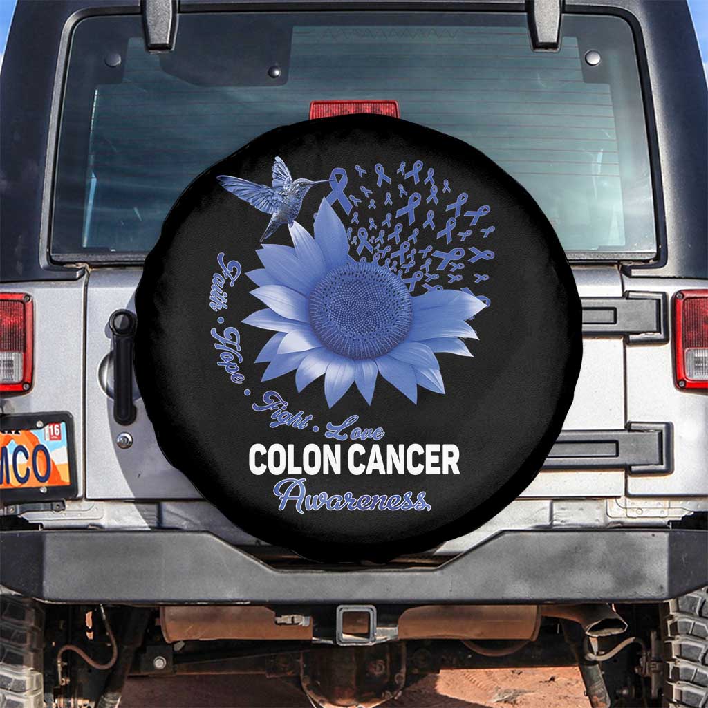 Colon Cancer Awareness Spare Tire Cover Faith Hope Fight Love Blue Sunflower Ribbon TS11 No hole Black Print Your Wear