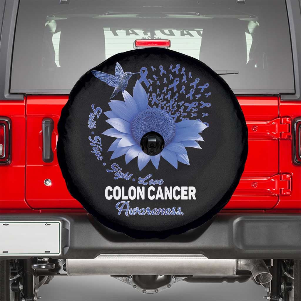 Colon Cancer Awareness Spare Tire Cover Faith Hope Fight Love Blue Sunflower Ribbon TS11 Black Print Your Wear