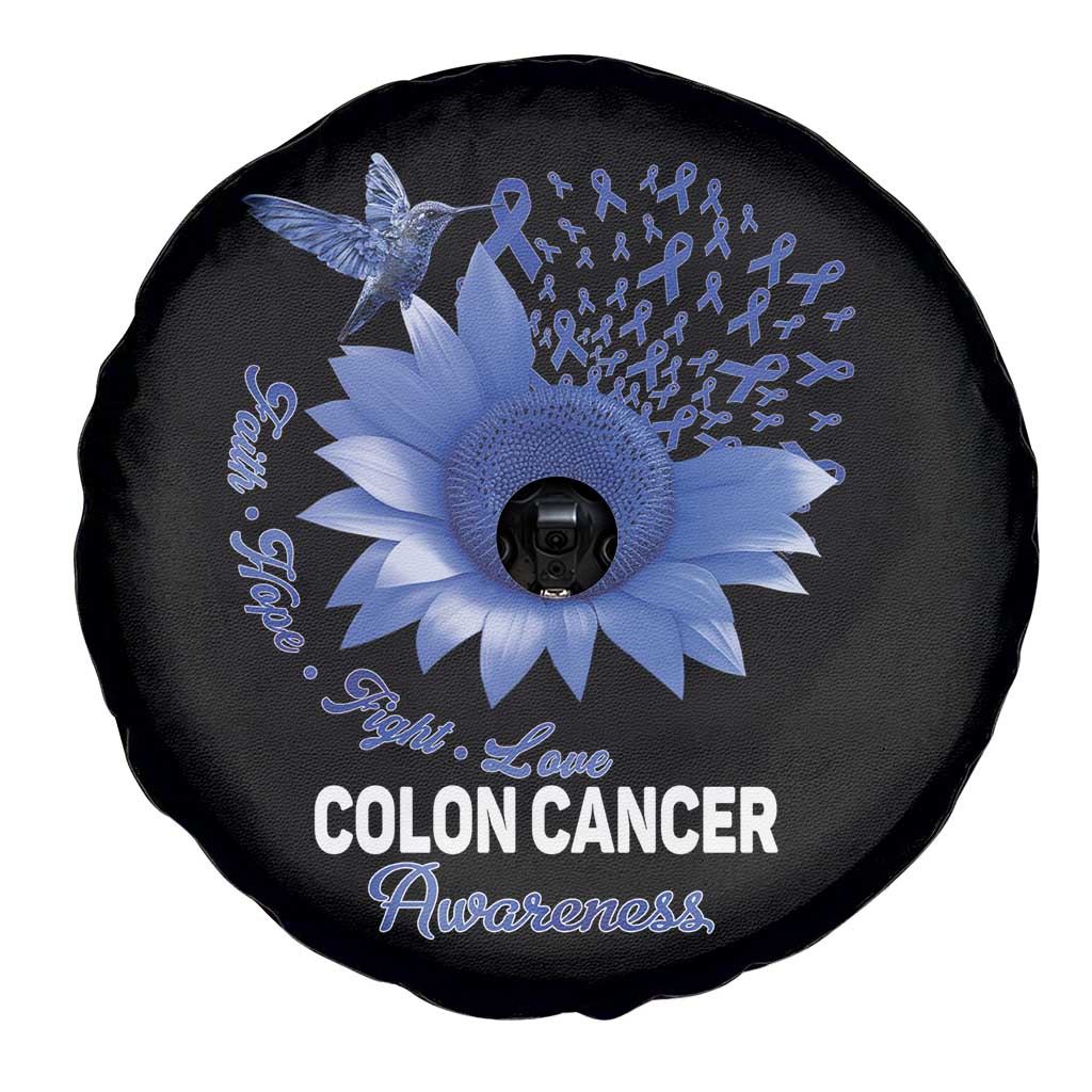 Colon Cancer Awareness Spare Tire Cover Faith Hope Fight Love Blue Sunflower Ribbon TS11 Print Your Wear