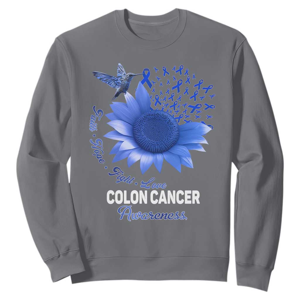 Colon Cancer Awareness Sweatshirt Faith Hope Fight Love Blue Sunflower Ribbon TS11 Charcoal Print Your Wear