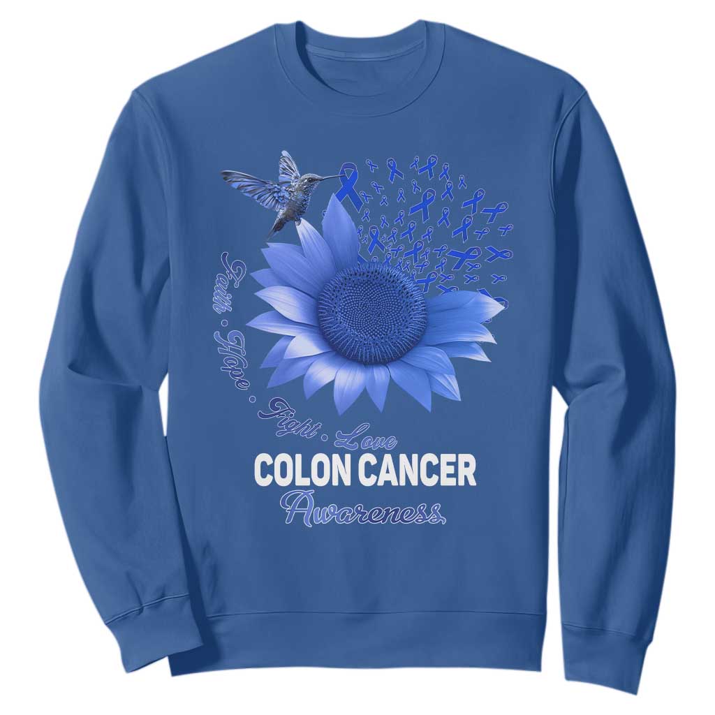 Colon Cancer Awareness Sweatshirt Faith Hope Fight Love Blue Sunflower Ribbon TS11 Royal Blue Print Your Wear
