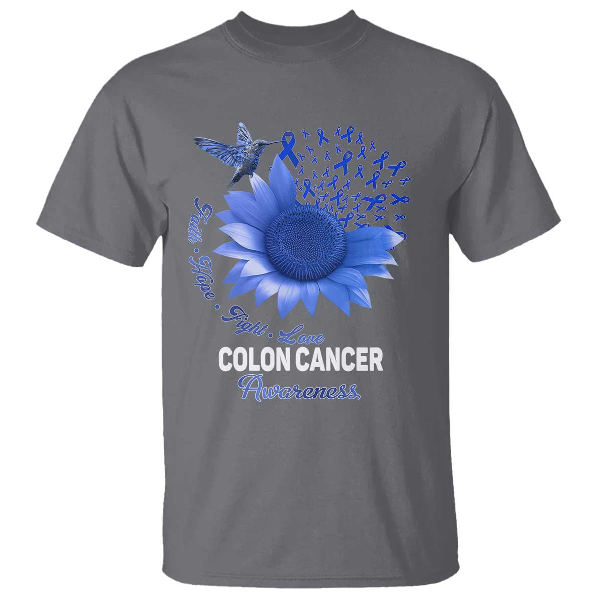 Colon Cancer Awareness T Shirt Faith Hope Fight Love Blue Sunflower Ribbon TS11 Charcoal Print Your Wear