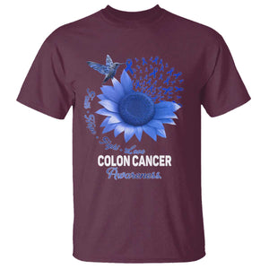 Colon Cancer Awareness T Shirt Faith Hope Fight Love Blue Sunflower Ribbon TS11 Maroon Print Your Wear