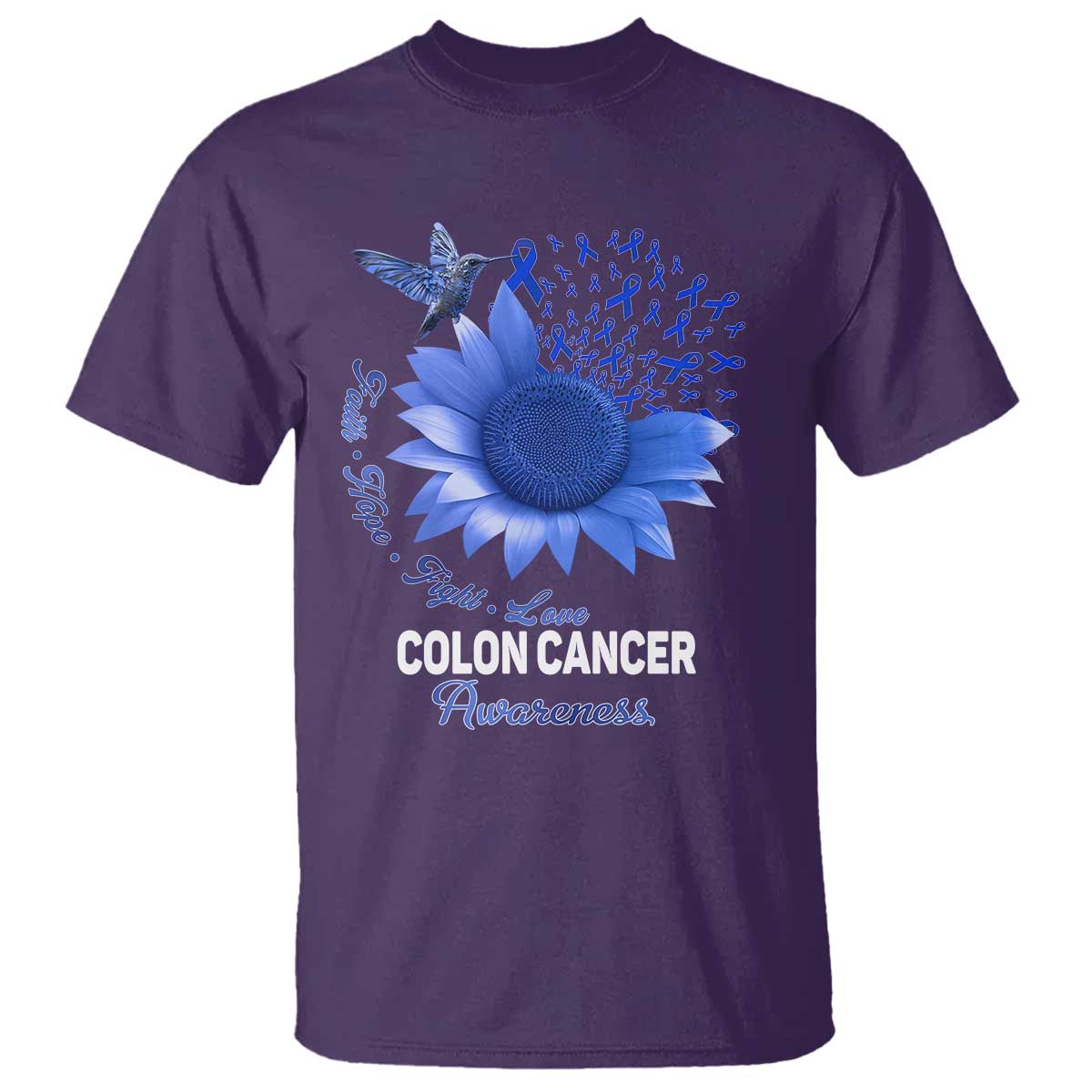 Colon Cancer Awareness T Shirt Faith Hope Fight Love Blue Sunflower Ribbon TS11 Purple Print Your Wear