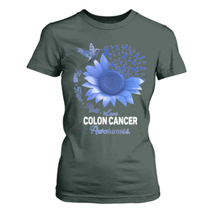 Colon Cancer Awareness T Shirt For Women Faith Hope Fight Love Blue Sunflower Ribbon TS11 Dark Forest Green Print Your Wear