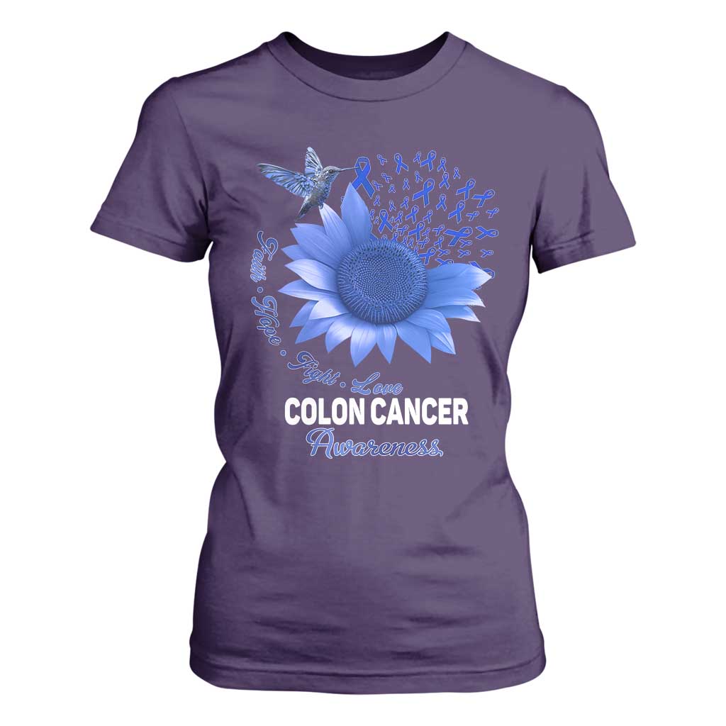 Colon Cancer Awareness T Shirt For Women Faith Hope Fight Love Blue Sunflower Ribbon TS11 Purple Print Your Wear