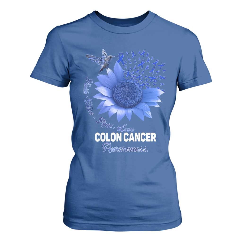 Colon Cancer Awareness T Shirt For Women Faith Hope Fight Love Blue Sunflower Ribbon TS11 Royal Blue Print Your Wear