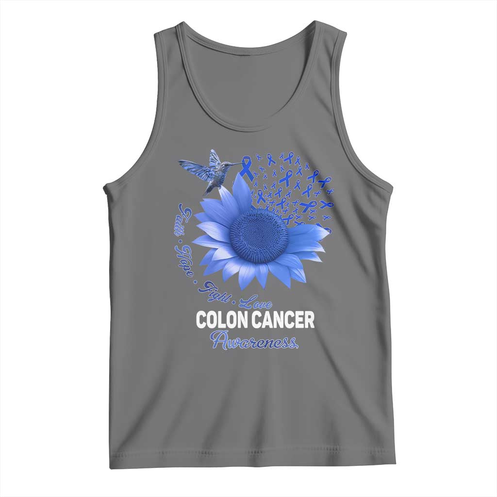 Colon Cancer Awareness Tank Top Faith Hope Fight Love Blue Sunflower Ribbon TS11 Black Heather Print Your Wear