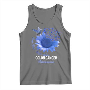 Colon Cancer Awareness Tank Top Faith Hope Fight Love Blue Sunflower Ribbon TS11 Black Heather Print Your Wear