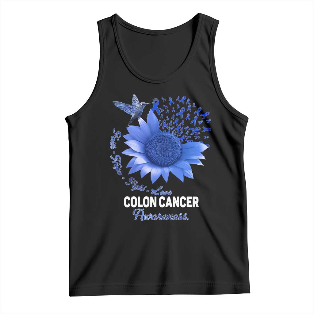 Colon Cancer Awareness Tank Top Faith Hope Fight Love Blue Sunflower Ribbon TS11 Black Print Your Wear