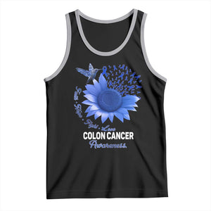 Colon Cancer Awareness Tank Top Faith Hope Fight Love Blue Sunflower Ribbon TS11 Black Athletic Heather Print Your Wear