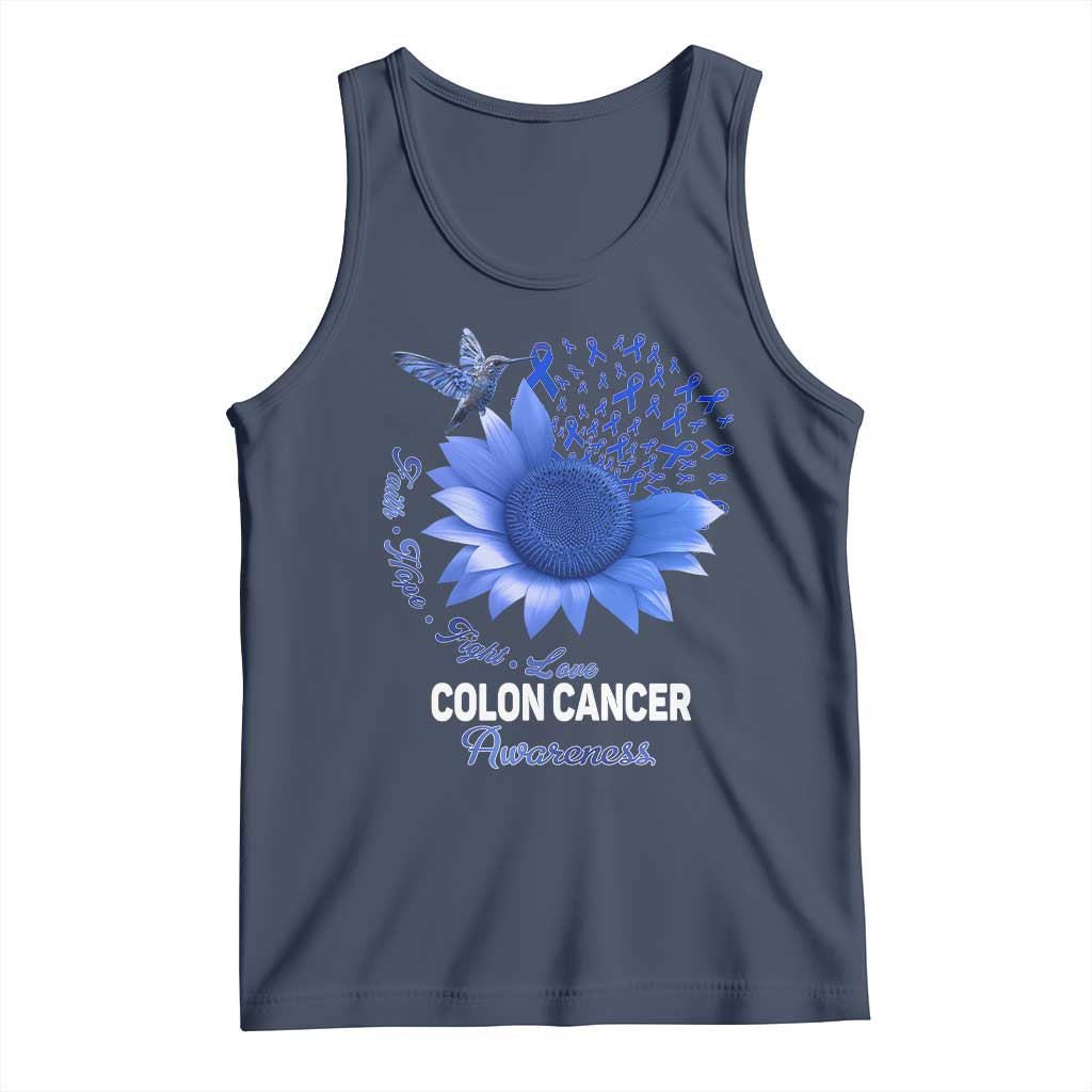 Colon Cancer Awareness Tank Top Faith Hope Fight Love Blue Sunflower Ribbon TS11 Navy Print Your Wear
