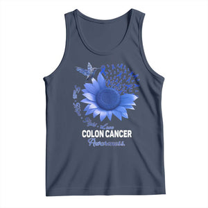 Colon Cancer Awareness Tank Top Faith Hope Fight Love Blue Sunflower Ribbon TS11 Navy Print Your Wear