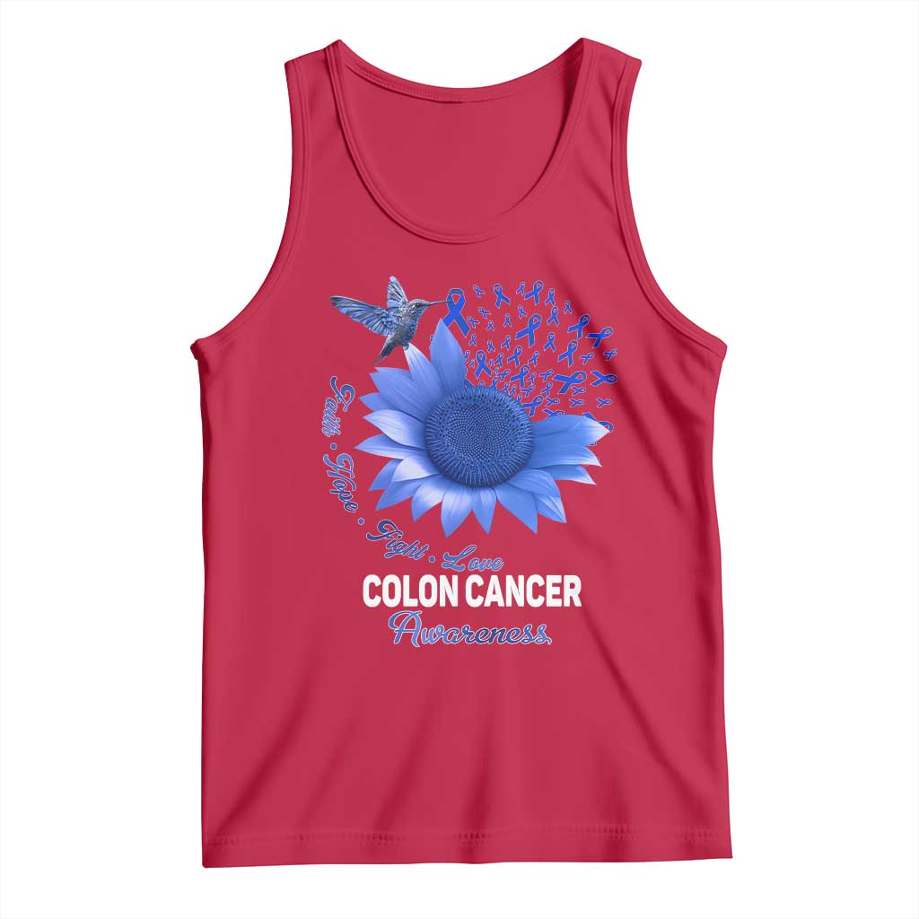 Colon Cancer Awareness Tank Top Faith Hope Fight Love Blue Sunflower Ribbon TS11 Red Print Your Wear