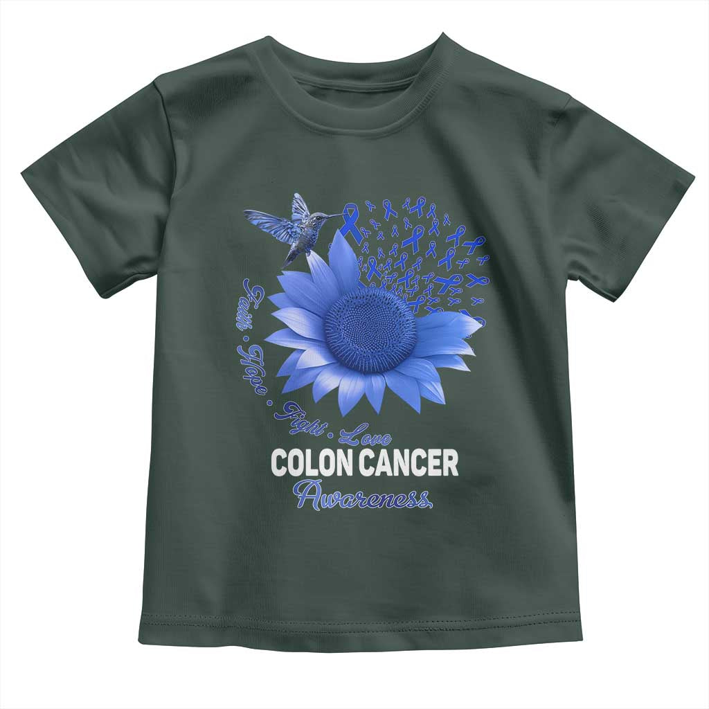 Colon Cancer Awareness Toddler T Shirt Faith Hope Fight Love Blue Sunflower Ribbon TS11 Dark Forest Green Print Your Wear