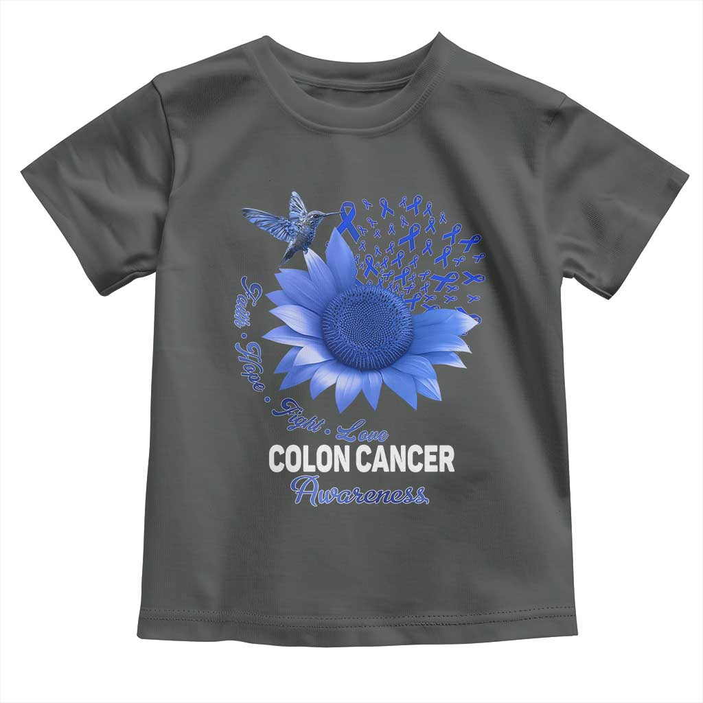 Colon Cancer Awareness Toddler T Shirt Faith Hope Fight Love Blue Sunflower Ribbon TS11 Dark Heather Print Your Wear