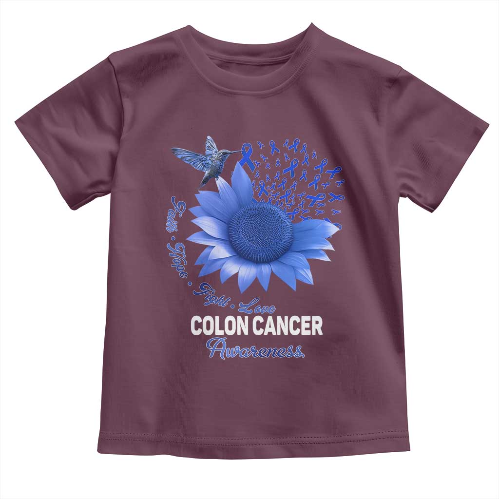 Colon Cancer Awareness Toddler T Shirt Faith Hope Fight Love Blue Sunflower Ribbon TS11 Maroon Print Your Wear
