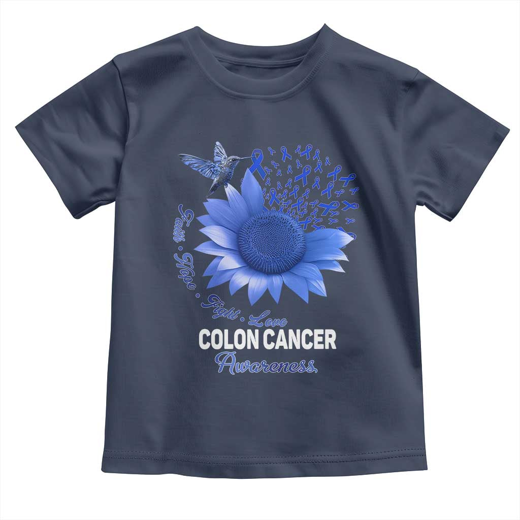 Colon Cancer Awareness Toddler T Shirt Faith Hope Fight Love Blue Sunflower Ribbon TS11 Navy Print Your Wear