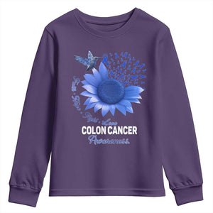 Colon Cancer Awareness Youth Sweatshirt Faith Hope Fight Love Blue Sunflower Ribbon TS11 Purple Print Your Wear