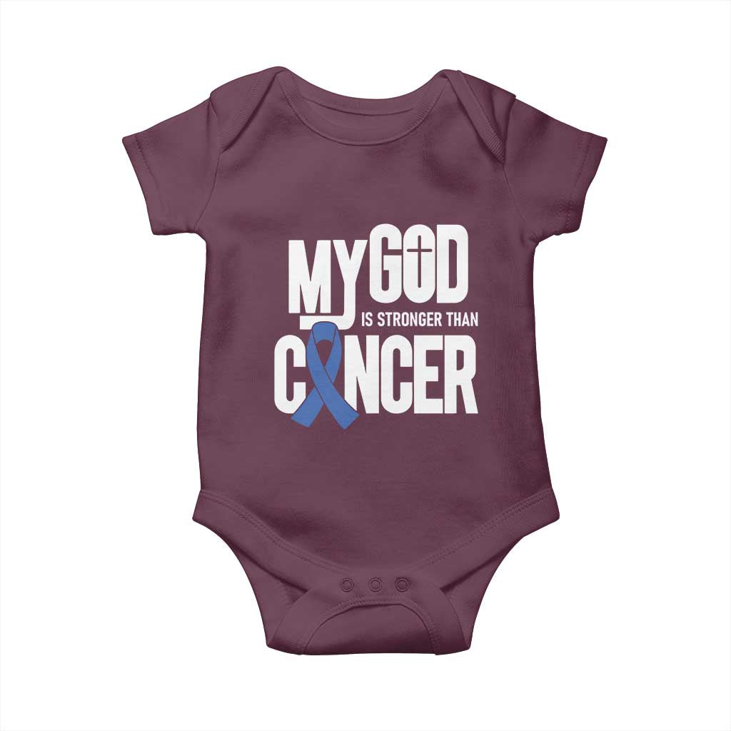 Colorectal Cancer Awareness Baby Onesie My God Is Stronger Than Cancer TS11 Maroon Print Your Wear