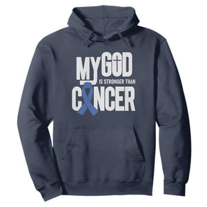 Colorectal Cancer Awareness Hoodie My God Is Stronger Than Cancer TS11 Navy Print Your Wear