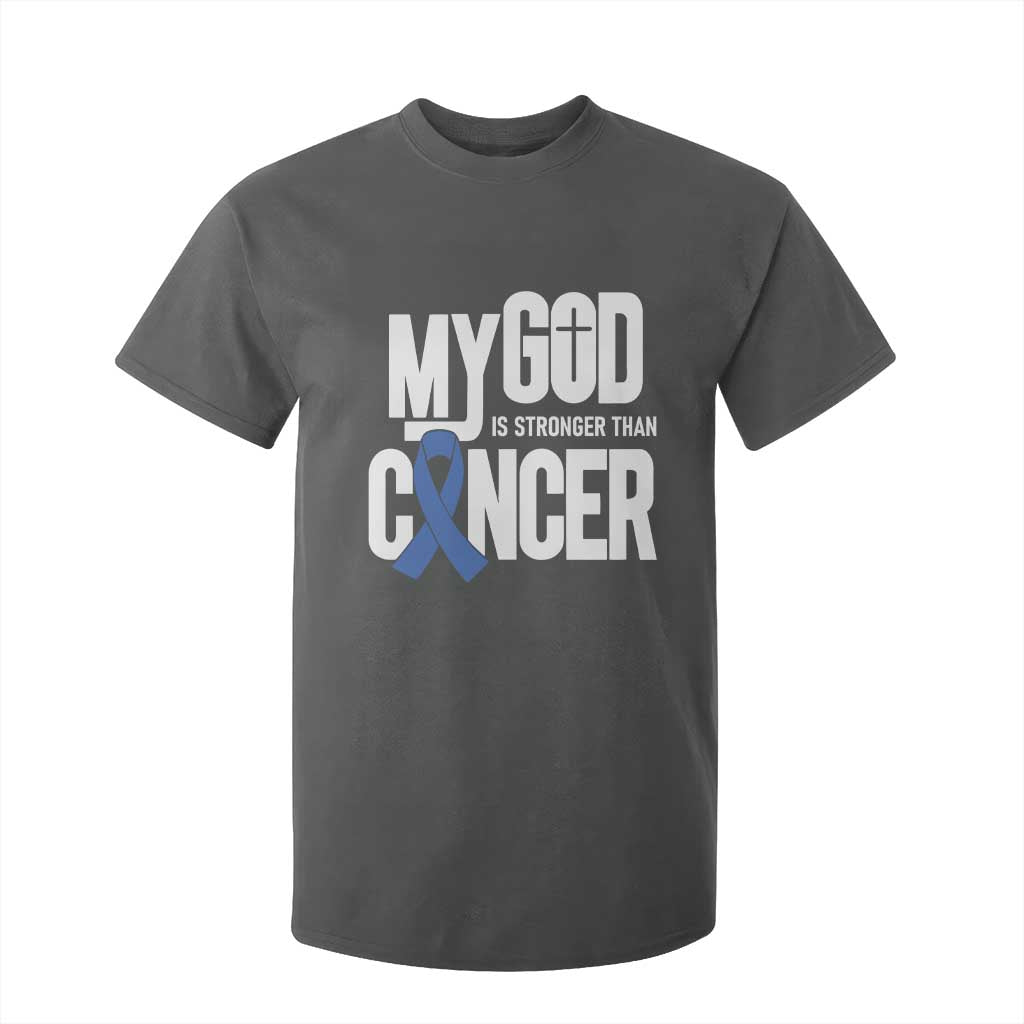 Colorectal Cancer Awareness T Shirt For Kid My God Is Stronger Than Cancer TS11 Dark Heather Print Your Wear
