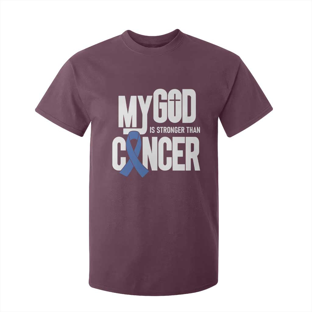 Colorectal Cancer Awareness T Shirt For Kid My God Is Stronger Than Cancer TS11 Maroon Print Your Wear