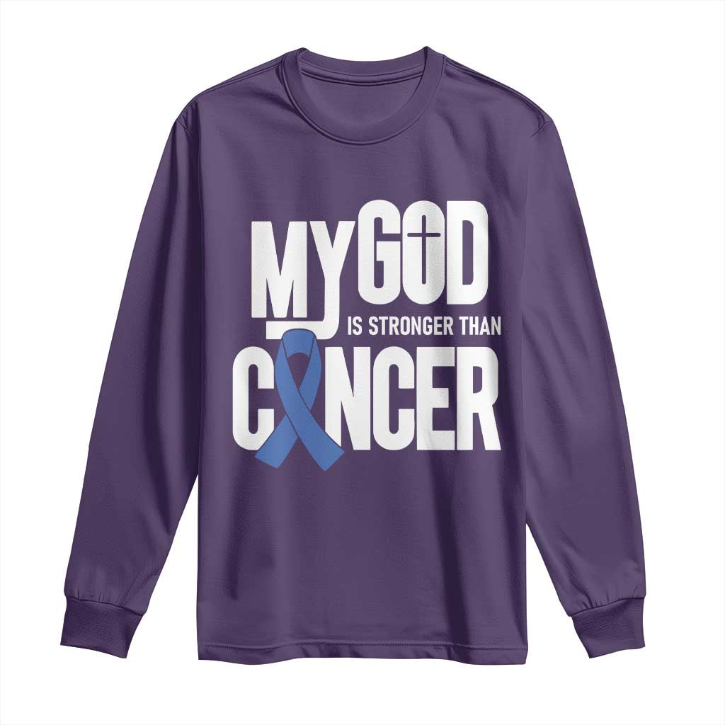 Colorectal Cancer Awareness Long Sleeve Shirt My God Is Stronger Than Cancer TS11 Purple Print Your Wear