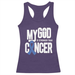 Colorectal Cancer Awareness Racerback Tank Top My God Is Stronger Than Cancer TS11 Purple Print Your Wear