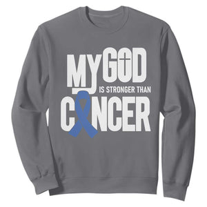 Colorectal Cancer Awareness Sweatshirt My God Is Stronger Than Cancer TS11 Charcoal Print Your Wear
