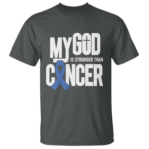 Colorectal Cancer Awareness T Shirt My God Is Stronger Than Cancer TS11 Dark Heather Print Your Wear