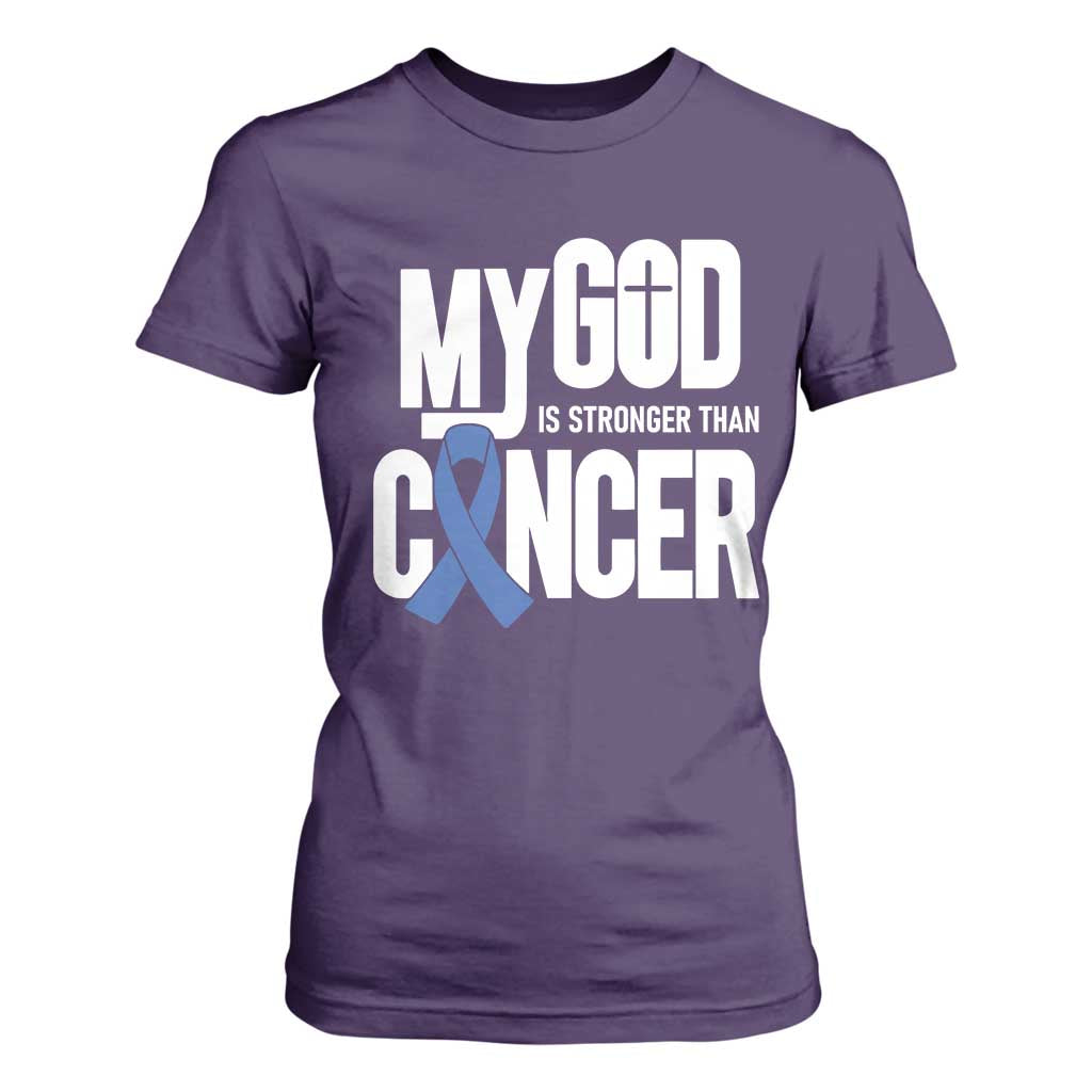Colorectal Cancer Awareness T Shirt For Women My God Is Stronger Than Cancer TS11 Purple Print Your Wear
