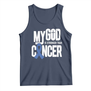 Colorectal Cancer Awareness Tank Top My God Is Stronger Than Cancer TS11 Navy Print Your Wear