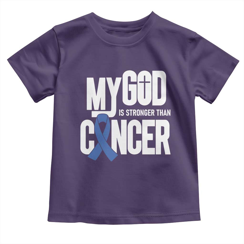 Colorectal Cancer Awareness Toddler T Shirt My God Is Stronger Than Cancer TS11 Purple Print Your Wear