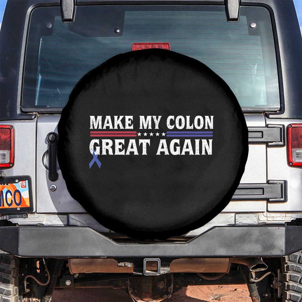 Make My Colon Great Again Spare Tire Cover Colorectal Cancer Awareness Vintage Star Blue Ribbon TS11 No hole Black Print Your Wear