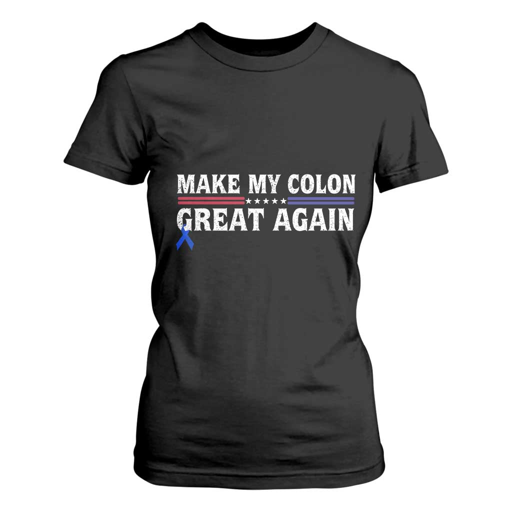 Make My Colon Great Again T Shirt For Women Colorectal Cancer Awareness Vintage Star Blue Ribbon TS11 Black Print Your Wear