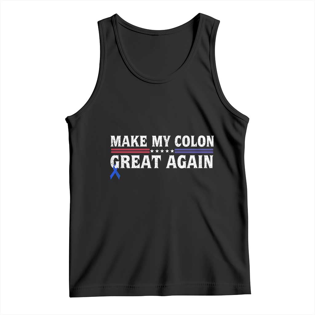 Make My Colon Great Again Tank Top Colorectal Cancer Awareness Vintage Star Blue Ribbon TS11 Black Print Your Wear