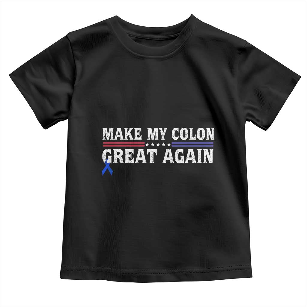 Make My Colon Great Again Toddler T Shirt Colorectal Cancer Awareness Vintage Star Blue Ribbon TS11 Black Print Your Wear