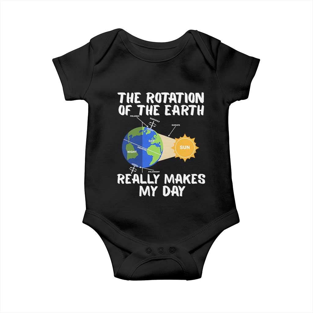 Funny The Rotation Of The Earth Really Makes My Day Baby Onesie Climate Change Earth Day TS11 Black Print Your Wear