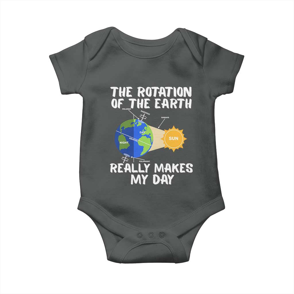 Funny The Rotation Of The Earth Really Makes My Day Baby Onesie Climate Change Earth Day TS11 Dark Heather Print Your Wear