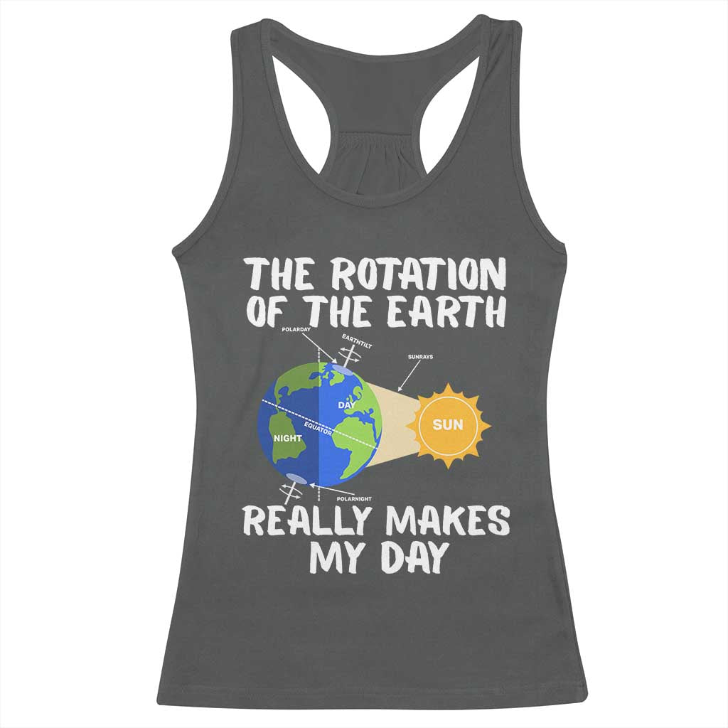 Funny The Rotation Of The Earth Really Makes My Day Racerback Tank Top Climate Change Earth Day TS11 Dark Heather Print Your Wear