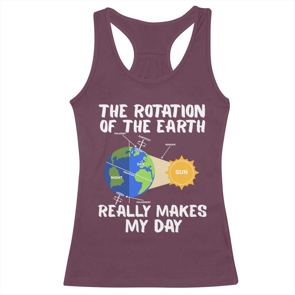 Funny The Rotation Of The Earth Really Makes My Day Racerback Tank Top Climate Change Earth Day TS11 Maroon Print Your Wear