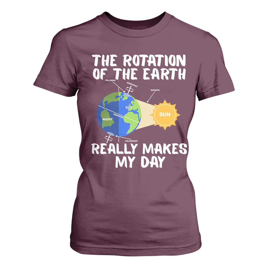 Funny The Rotation Of The Earth Really Makes My Day T Shirt For Women Climate Change Earth Day TS11 Maroon Print Your Wear