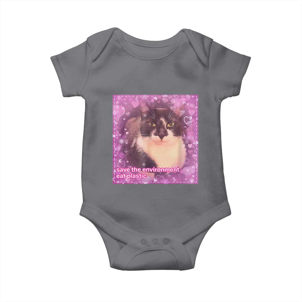 Funny Save The Environment Eat Plastic Baby Onesie Cat Meme TS11 Charcoal Print Your Wear