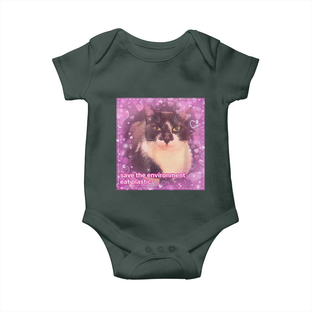 Funny Save The Environment Eat Plastic Baby Onesie Cat Meme TS11 Print Your Wear