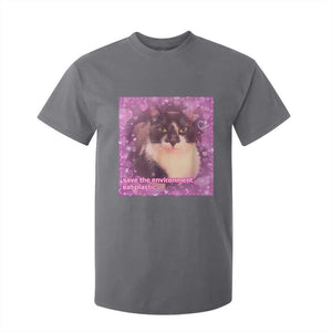 Funny Save The Environment Eat Plastic T Shirt For Kid Cat Meme TS11 Charcoal Print Your Wear