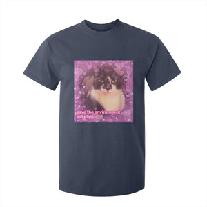 Funny Save The Environment Eat Plastic T Shirt For Kid Cat Meme TS11 Navy Print Your Wear
