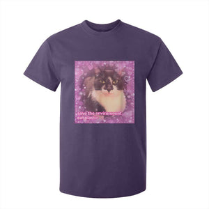Funny Save The Environment Eat Plastic T Shirt For Kid Cat Meme TS11 Purple Print Your Wear